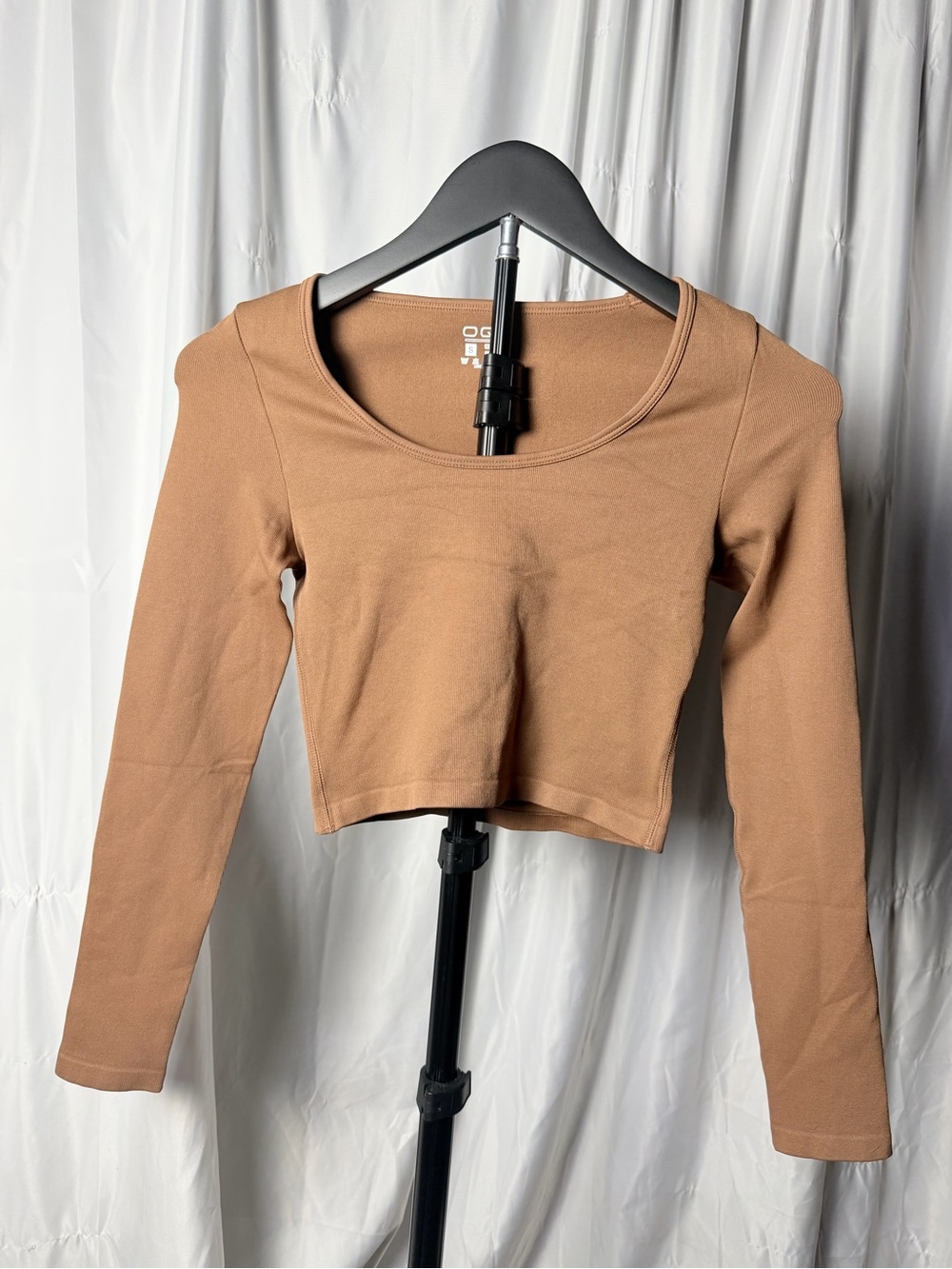 OQQ Brown Long Sleeve Crop Top Small